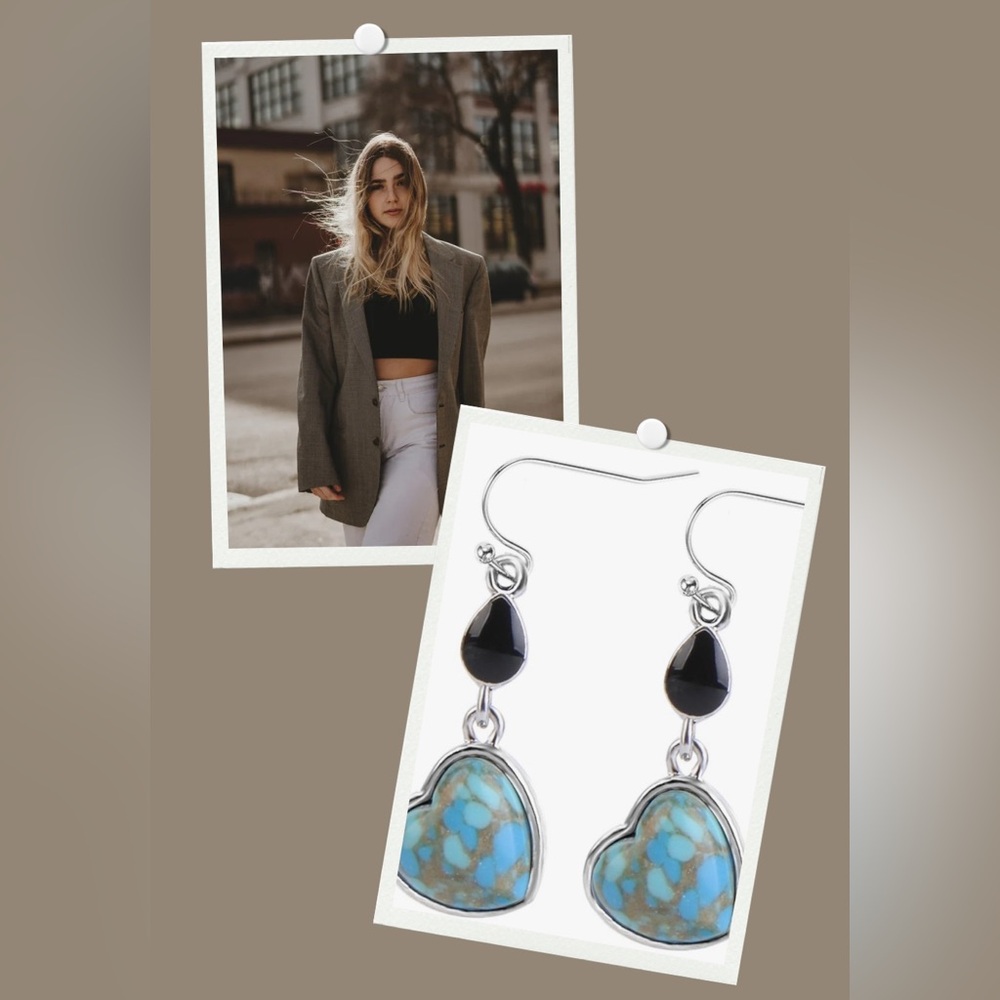 Silver and Turquoise Heart Drop Earrings